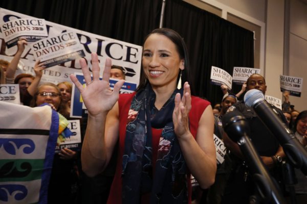 Rep. Sharice Davids at a campaign event.