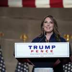 Ronna McDaniel standing at the podium at the Republican National Convention.