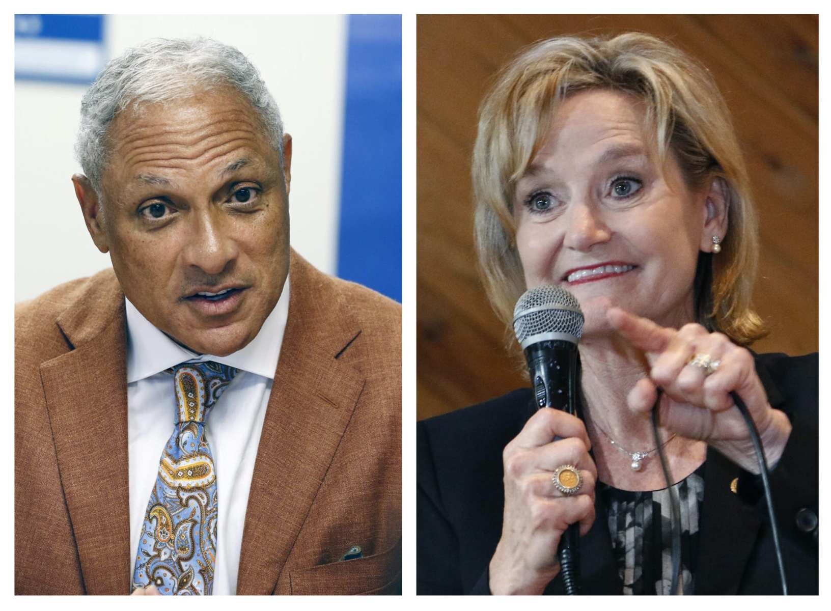 A photo composite of Mississippi U.S. candidates Mike Espy and Cindy Hyde-Smith.