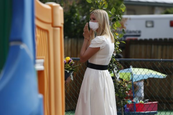 Presidential advisor Ivanka Trump waits to leave after taking part in a roundtable discussion about the future of child care at the Bright Beginnings Learning Center early Friday, July 24, 2020, in Greenwood Village, Colo.
