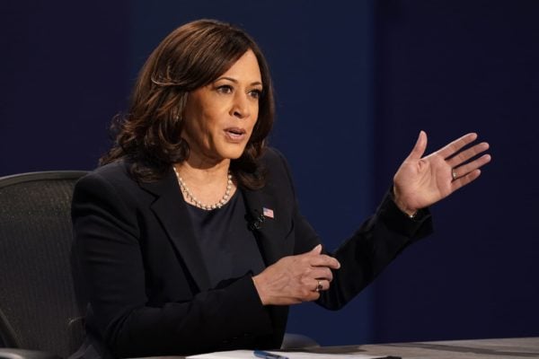 Democratic vice presidential candidate Sen. Kamala Harris, D-Calif., makes a point during the vice presidential debate Vice President Mike Pence Wednesday, Oct. 7, 2020, at Kingsbury Hall on the campus of the University of Utah in Salt Lake City.