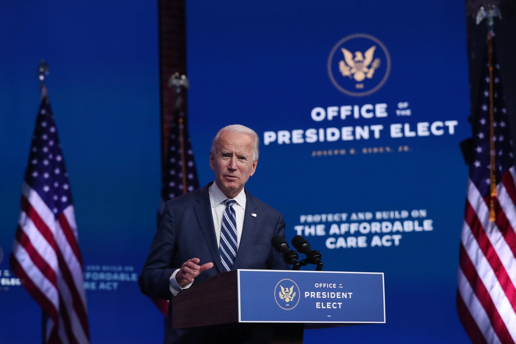 Joe Biden stands at a podium.