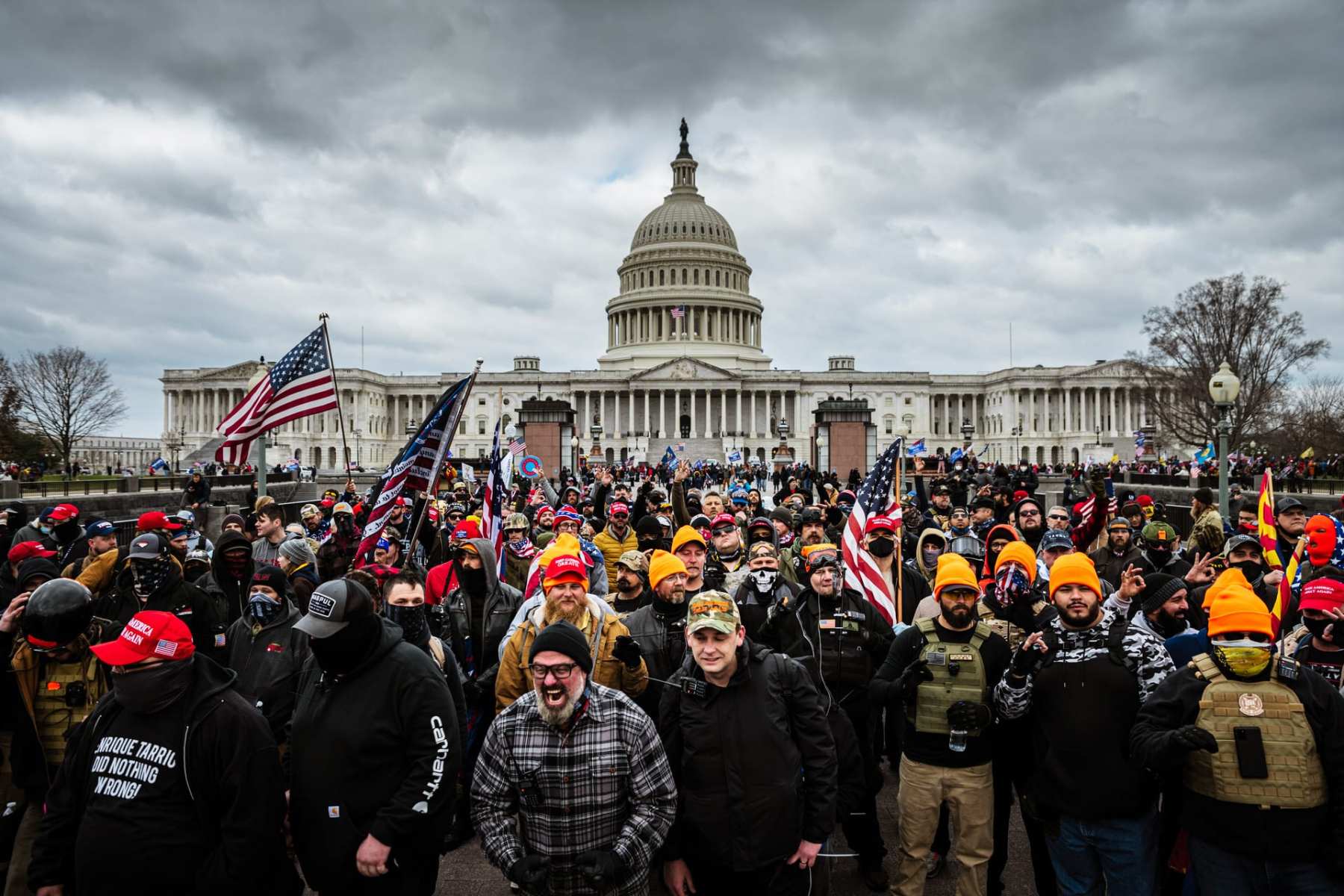 Pro-Trump protesters gather in front of the U.S. Capitol Building.