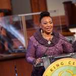Bernice King speaks in Atlanta at a King holiday observance
