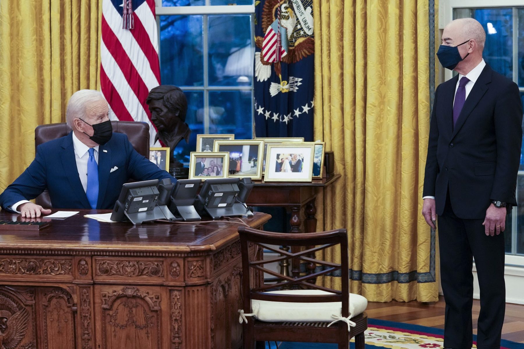 Biden speaks to DHS Secretary Mayorkas in the Oval Office