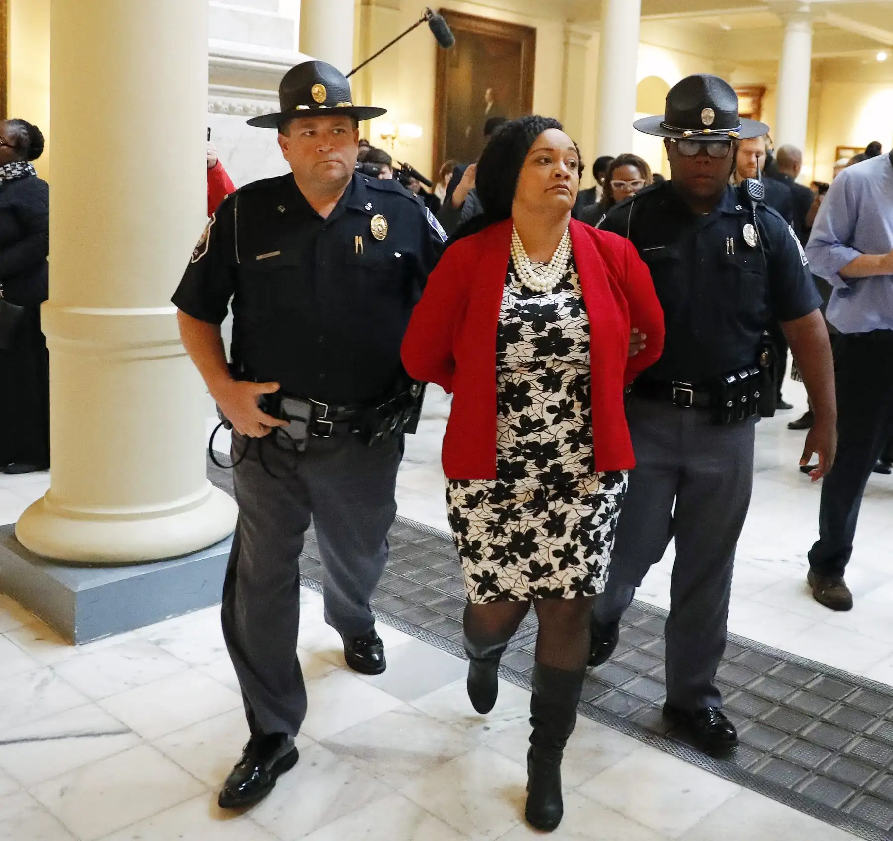 Sen. Nikema Williams (D-Atlanta) is arrested by capitol police during a protest over election ballot counts.