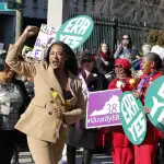 Delegate Jennifer Carroll Foy, D-Price William, cheers on Equal Rights Amendment demonstrators outside the Capitol in Richmond, VA.