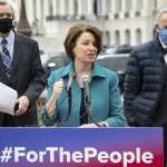 Amy Klobuchar speaks at the Capitol on the For the People Act