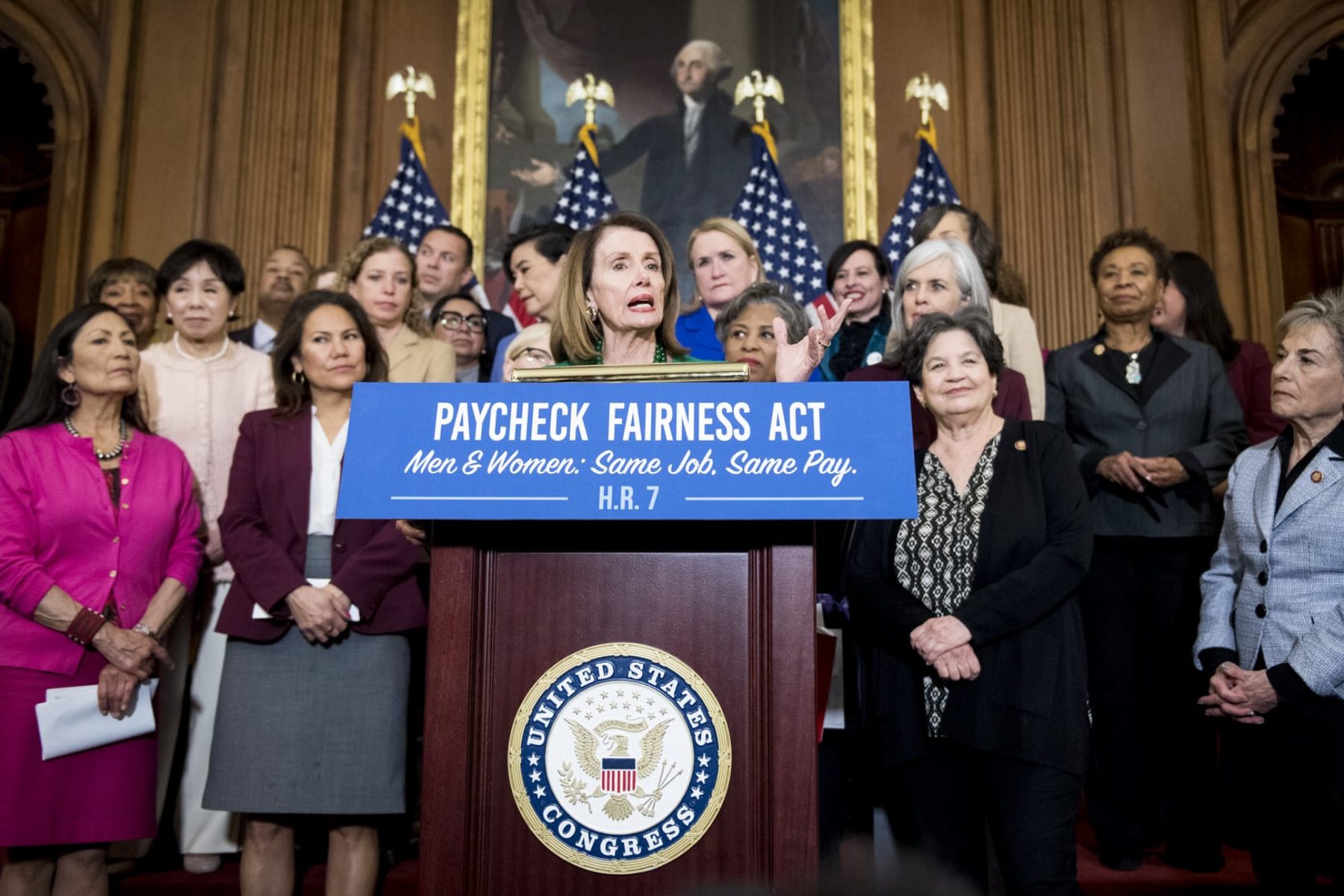 Speaker of the House Nancy Pelosi, D-Calif., speaks during the Democratic Womens Caucus press conference.