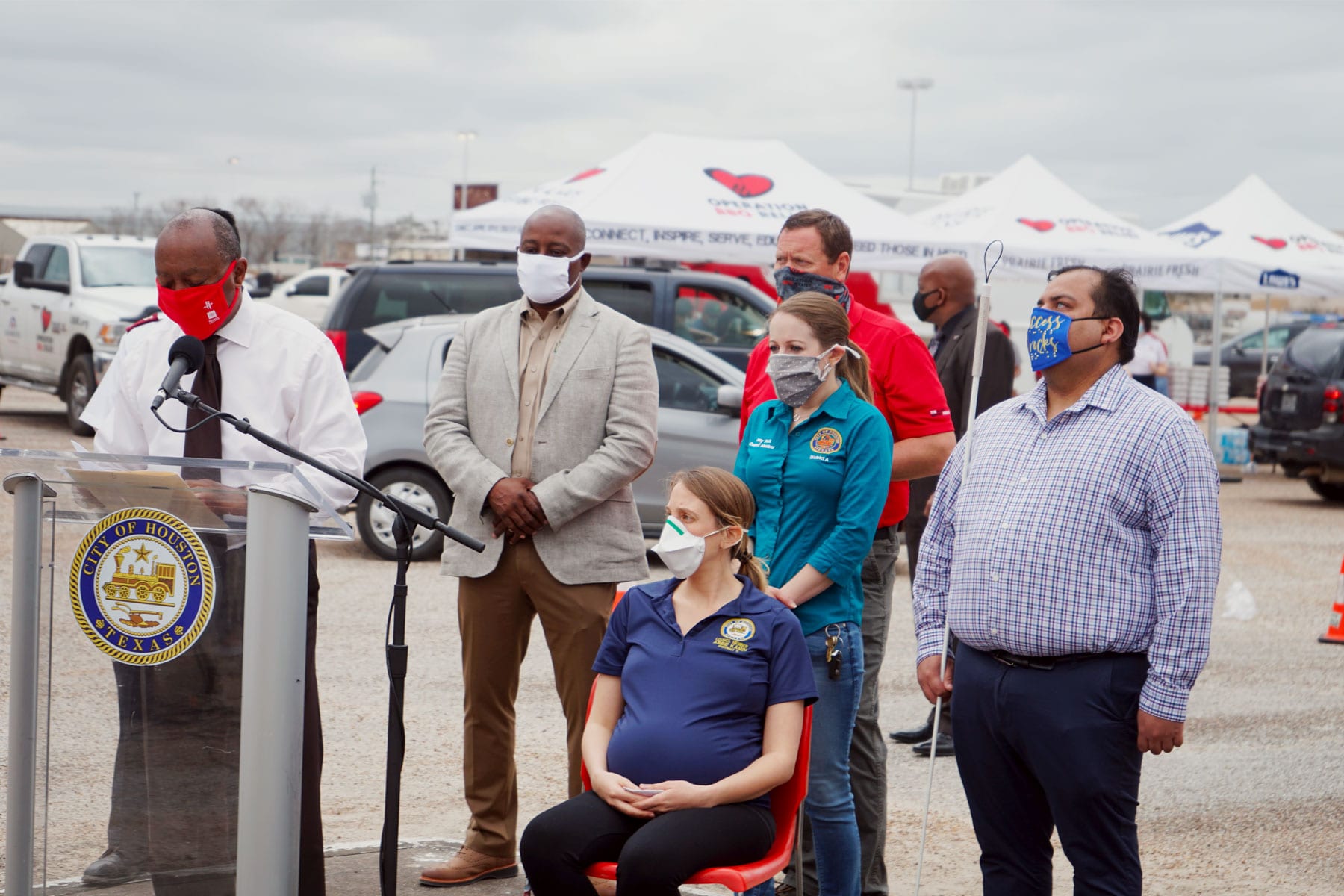 Houston council member Abbie Kamin sits in a chair at an event.