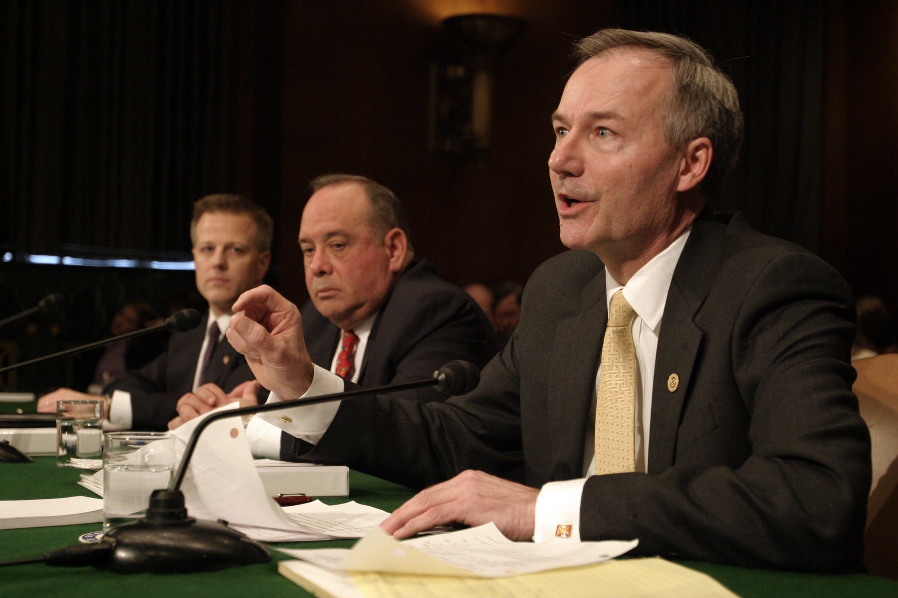 Asa Hutchinson, Undersecretary of Homeland Security for Border and Transportation Security Directorate; Eduardo Aguirre, director of the U.S. Citizenship and Immigration Services at the Homeland Security Department; Steven Law, deputy secretary of Labor; appear before a Senate Judiciary hearing.