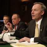 Asa Hutchinson, Undersecretary of Homeland Security for Border and Transportation Security Directorate; Eduardo Aguirre, director of the U.S. Citizenship and Immigration Services at the Homeland Security Department; Steven Law, deputy secretary of Labor; appear before a Senate Judiciary hearing.