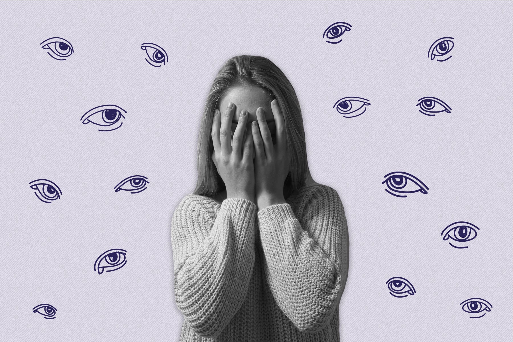 A photo illustration of a woman suffering social anxiety.