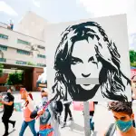 #FreeBritney activists protest outside the courthouse in Los Angeles.