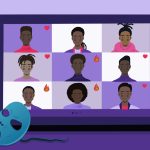 Illustration of a group young Black men on a zoom call.
