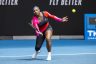 Serena Williams of the United States of America returns the ball during round 1 of the 2021 Australian Open.