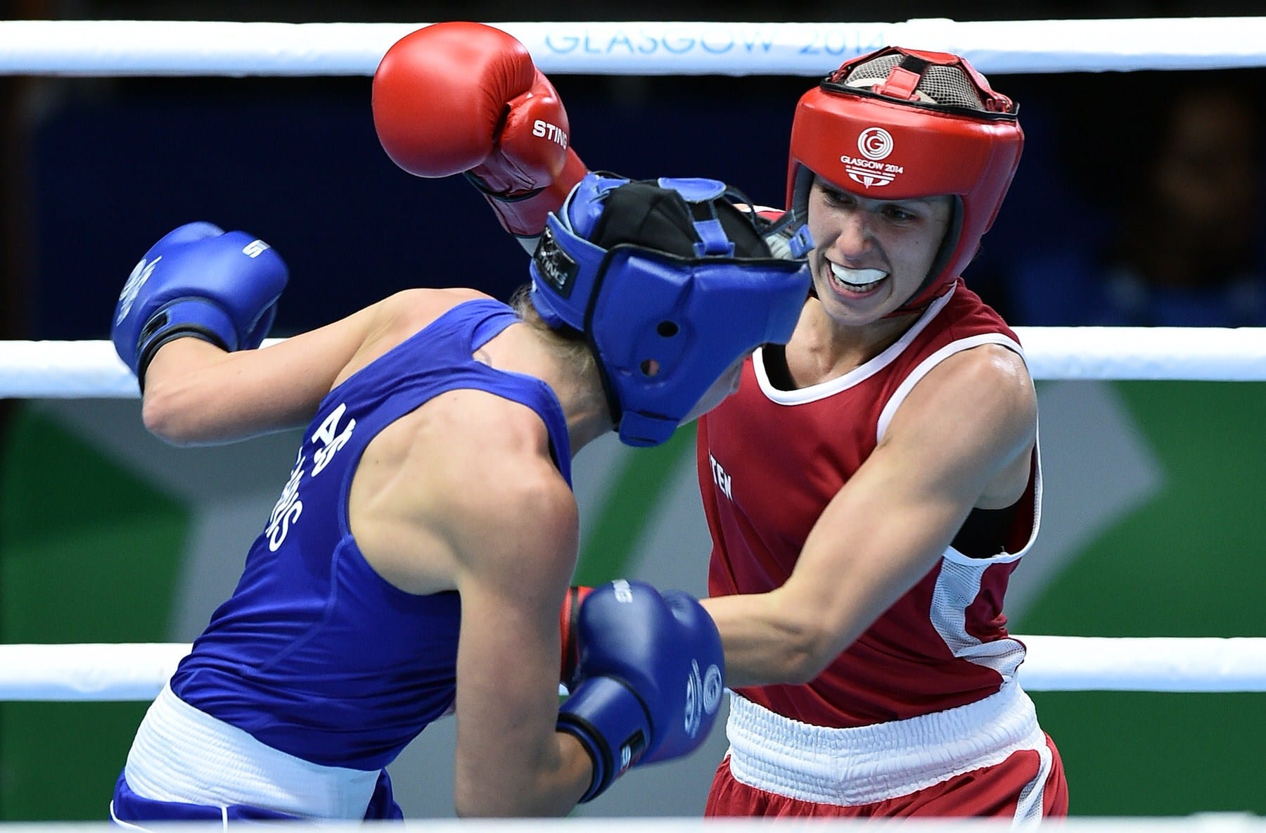 Two women in a boxing match.