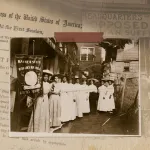 Photo collage of The 19th amendment and archival suffrage images.