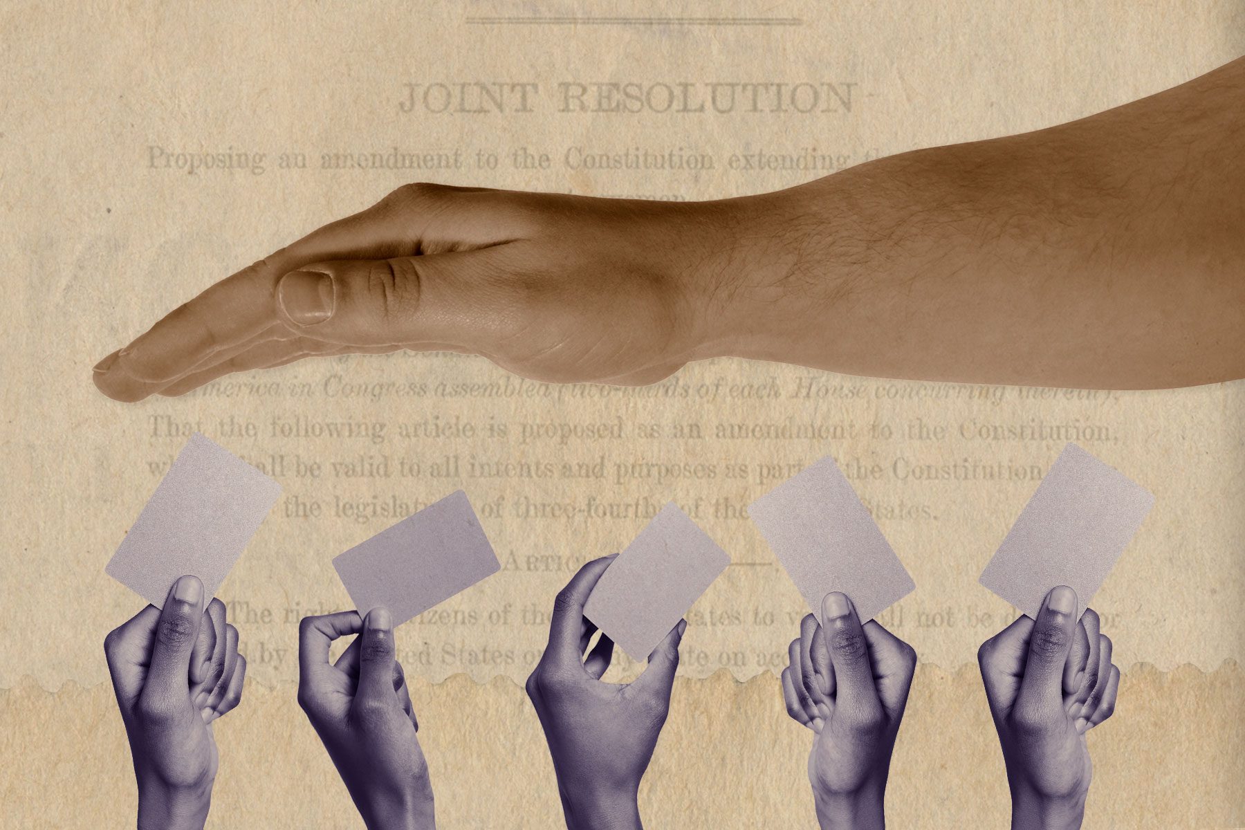 Photo illustration depicting voter suppression