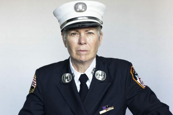 A portrait of Brenda Berkman, a woman raising awareness about women first responders at 9/11.