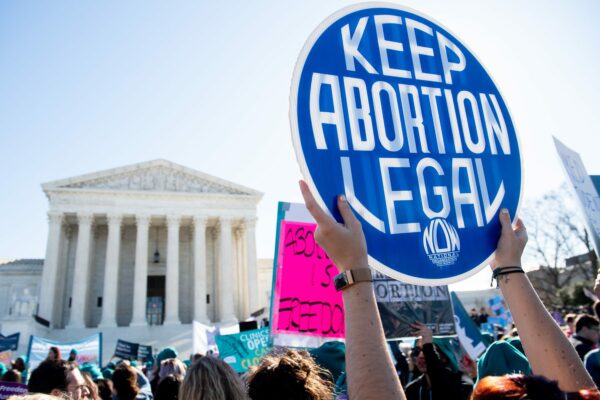 Pro-choice activists supporting legal access to abortion protest during a demonstration outside the US Supreme Court.