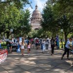 The Texas State Capitol is seen as people gather for the Women's March.