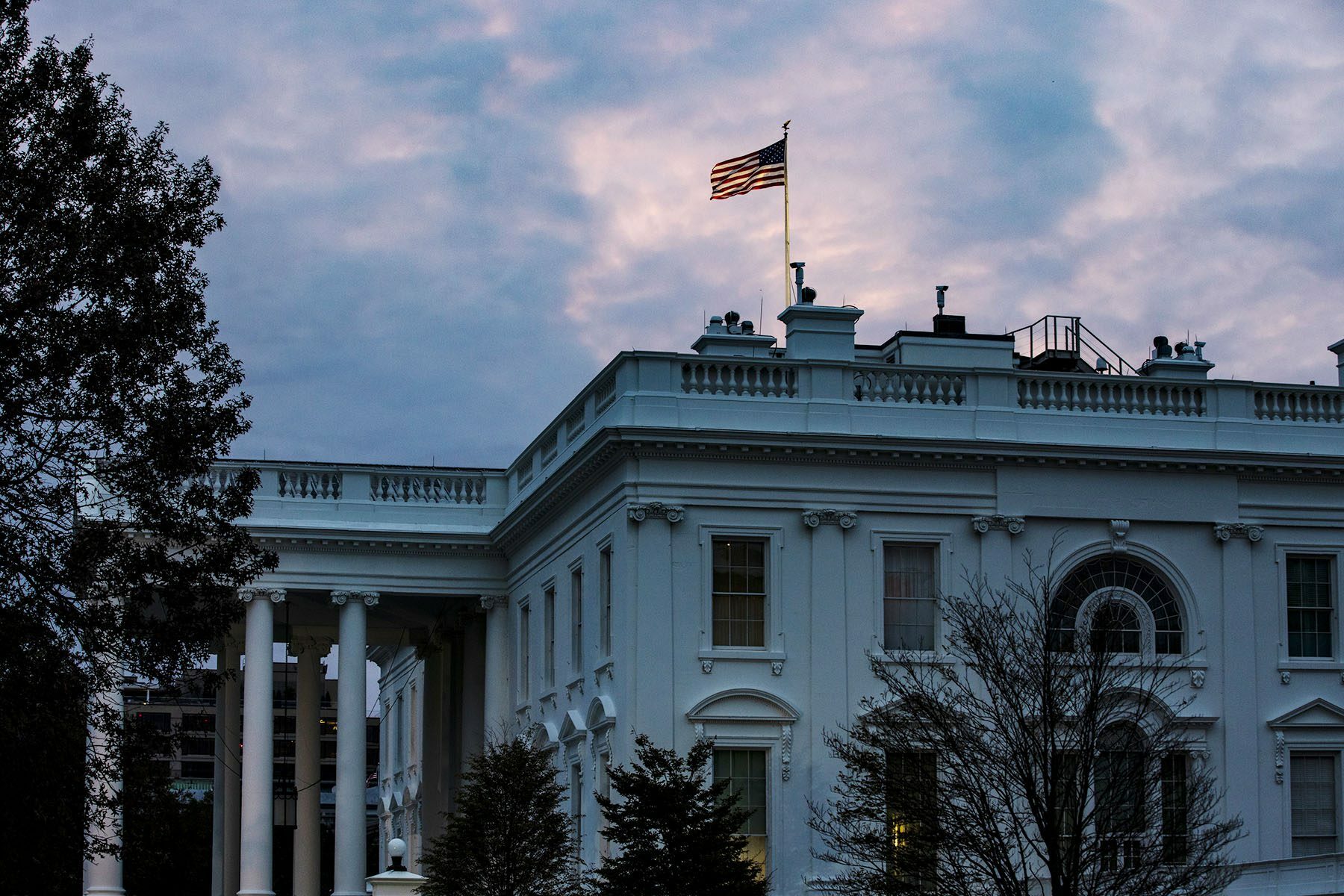 The white house at sunset.