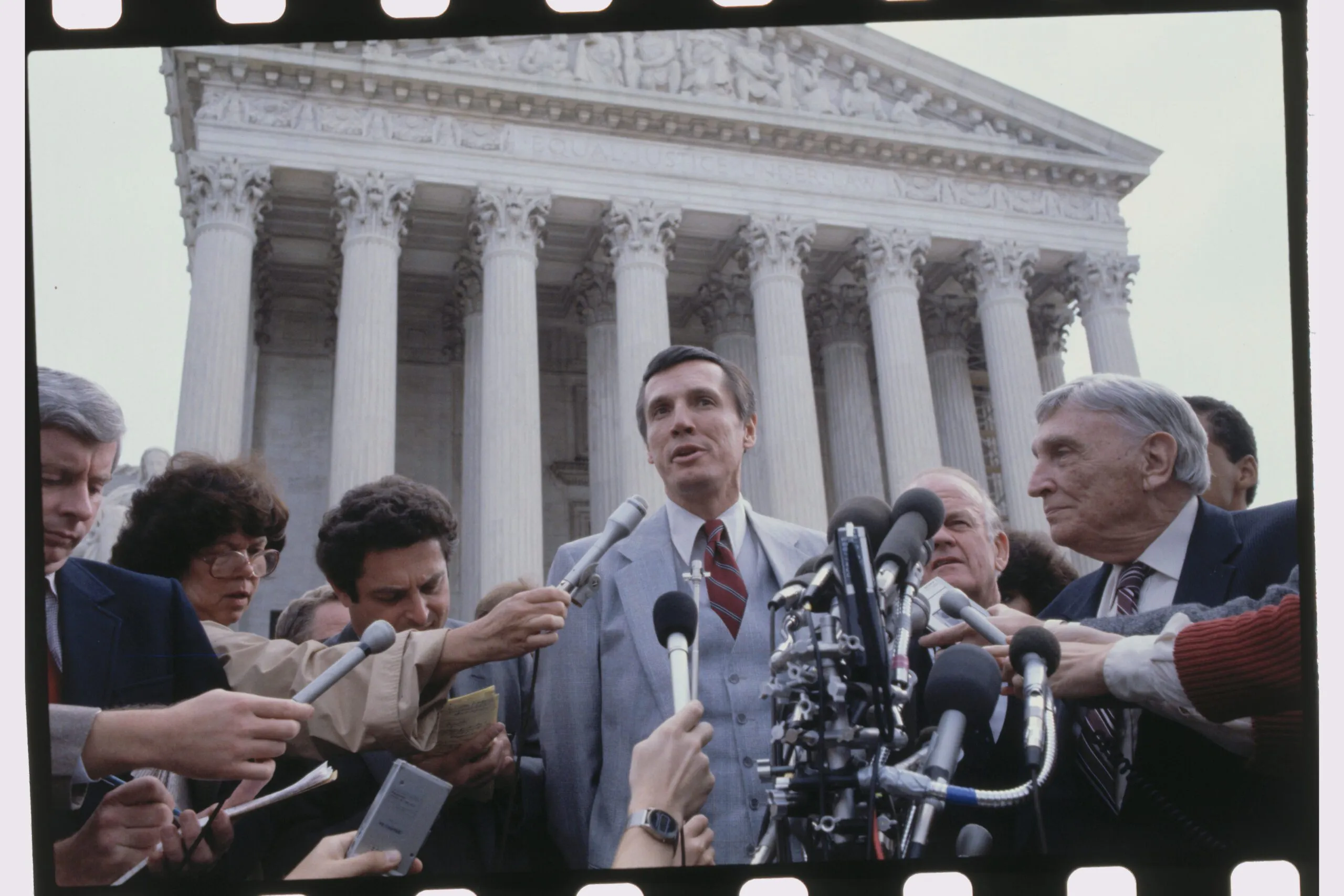 Bob Jones III speaks to the media outside the Supreme Court.