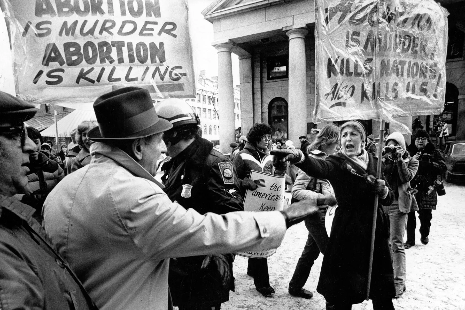 Anti-abortion and pro-abortion activists clash during a demonstration.