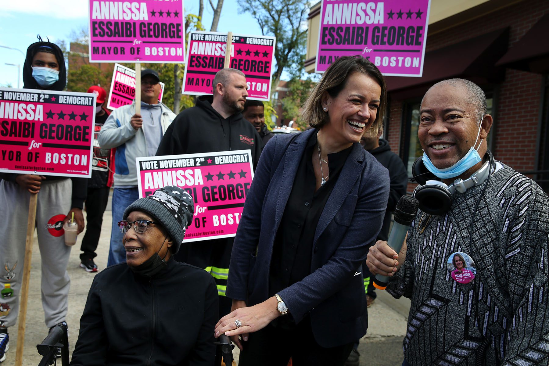 Annissa Essaibi George shares a laugh with supporters.