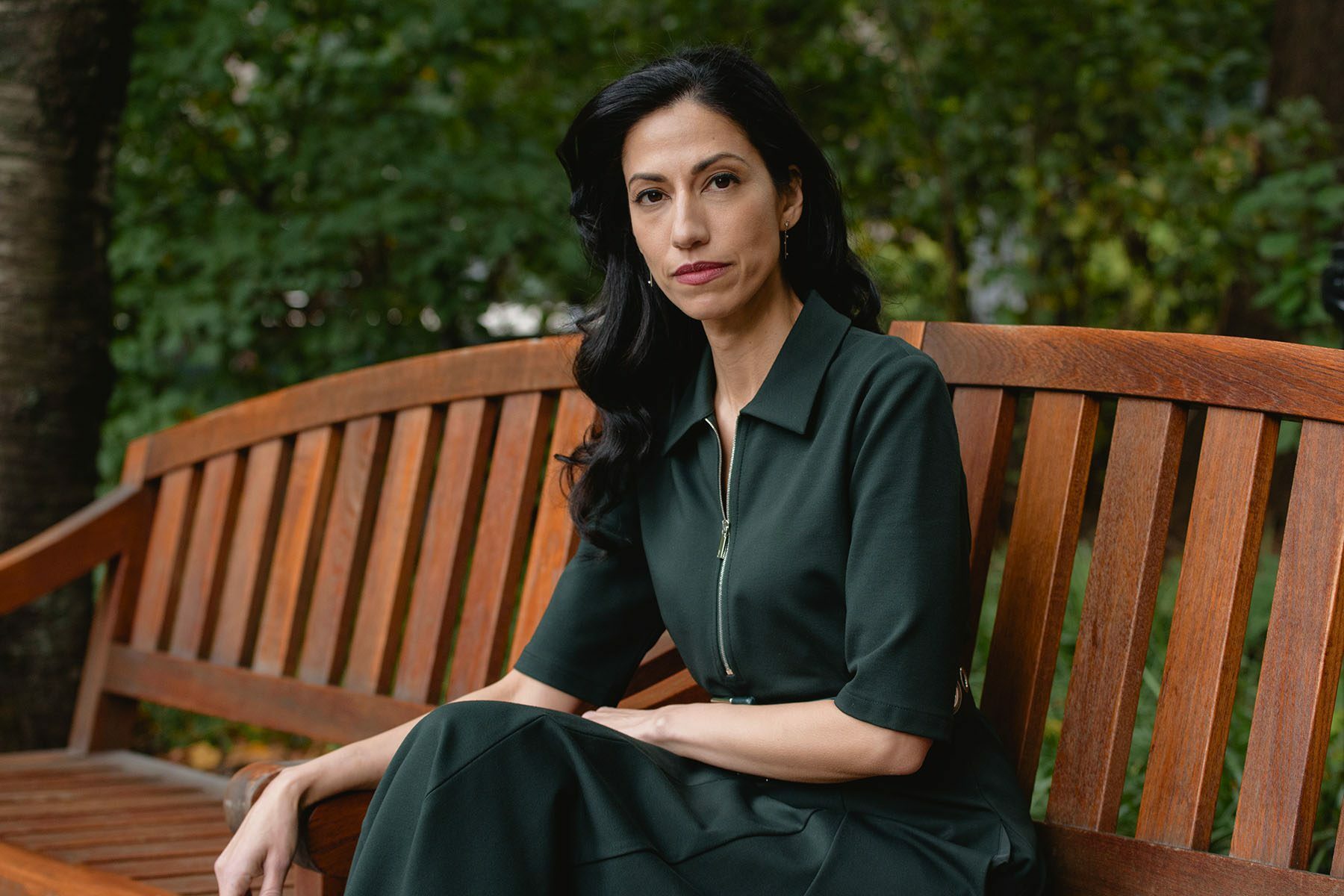 Huma Abedin poses for a portrait at a park in New York.
