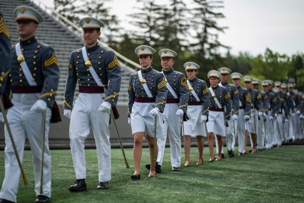graduating cadets march to their graduation.