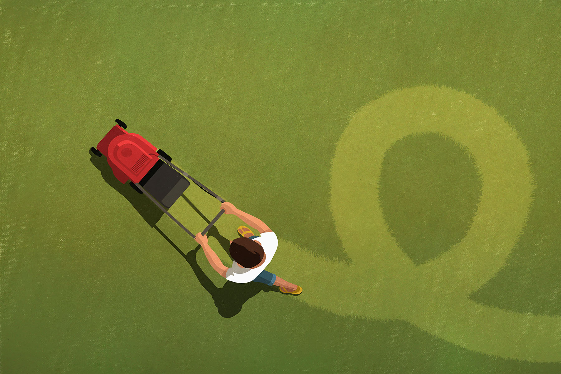 illustration of person mowing lawn