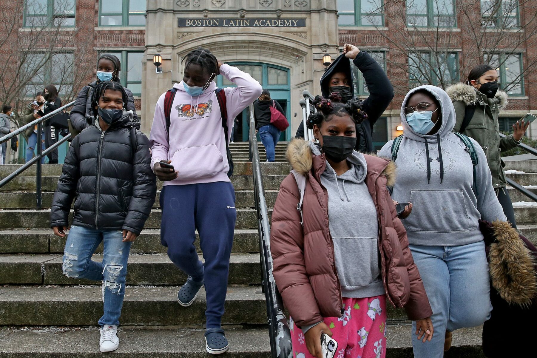 Students from Boston Latin Academy in Dorchester walk out of class in protest of the lack of protection from COVID.
