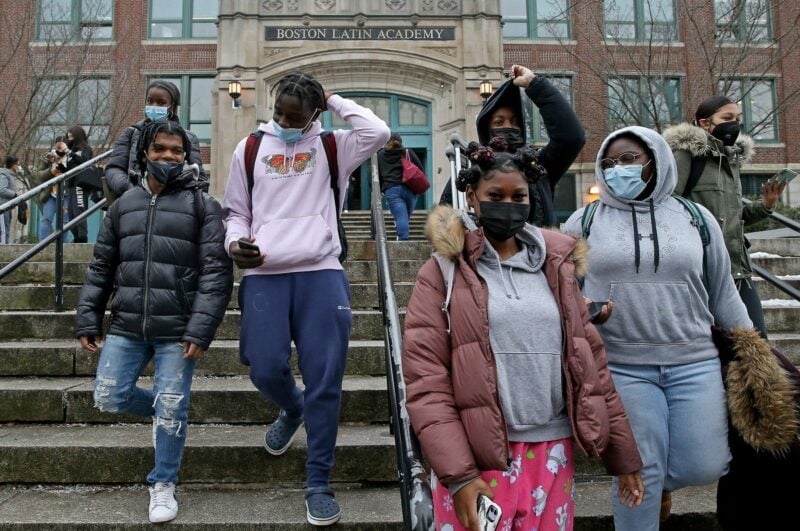 Students from Boston Latin Academy in Dorchester walk out of class in protest of the lack of protection from COVID.