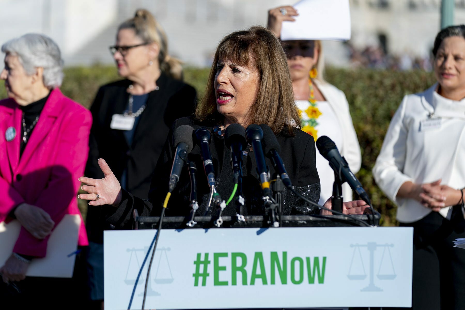 Rep. Jackie Speier speaks in front of an #ERANow sign at the Capitol.