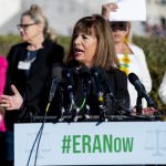 Rep. Jackie Speier speaks in front of an #ERANow sign at the Capitol.