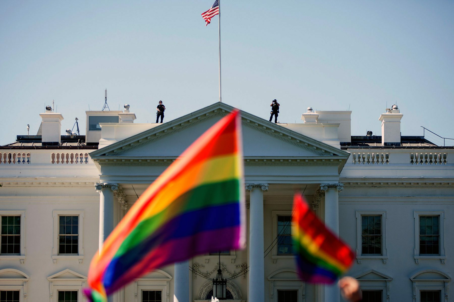 Pride flags are seen in front of the White House.