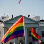 Pride flags are seen in front of the White House.