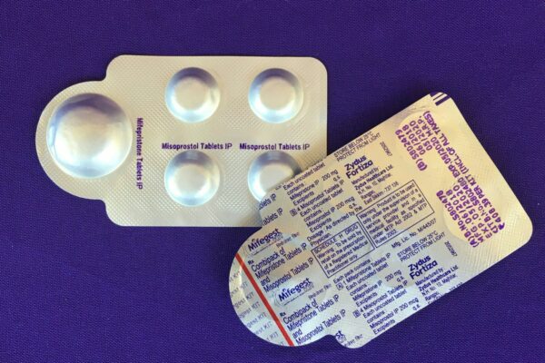 two packets of abortion medication pills