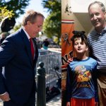 Diptych of Ken Paxton on Capitol hill and Ken Paxton with Amber Briggle's child.