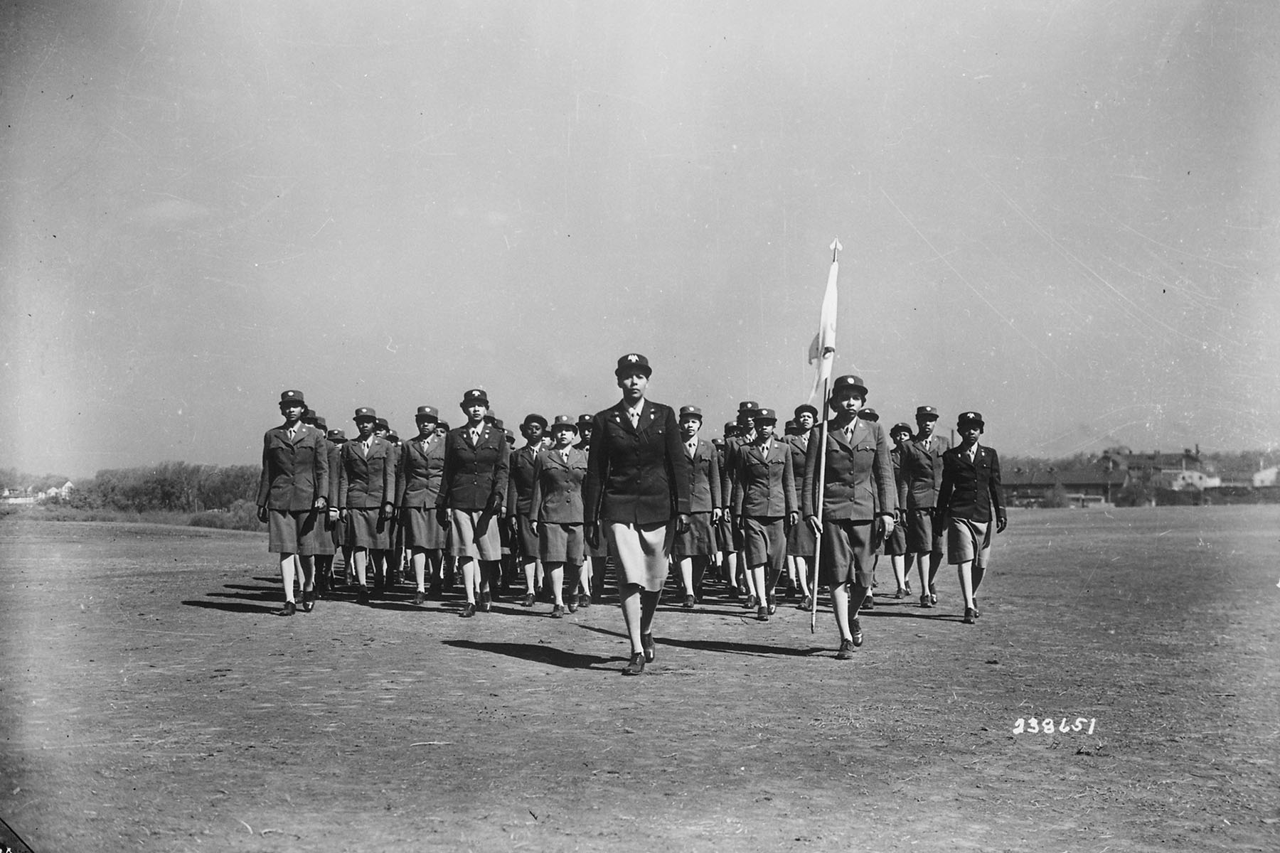 Captain Adams drills her company at a training center.