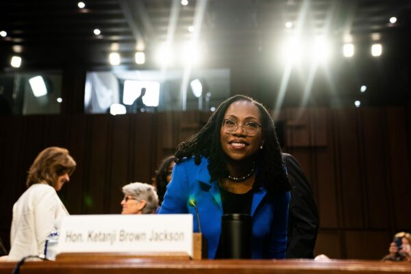 Supreme Court nominee Judge Ketanji Brown Jackson returns to her seat to testify on the third day of her confirmation hearing.