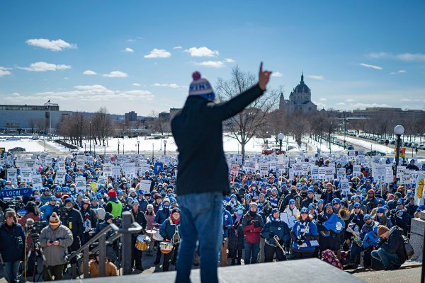 Teachers rally at the Minnesota State Capitol.