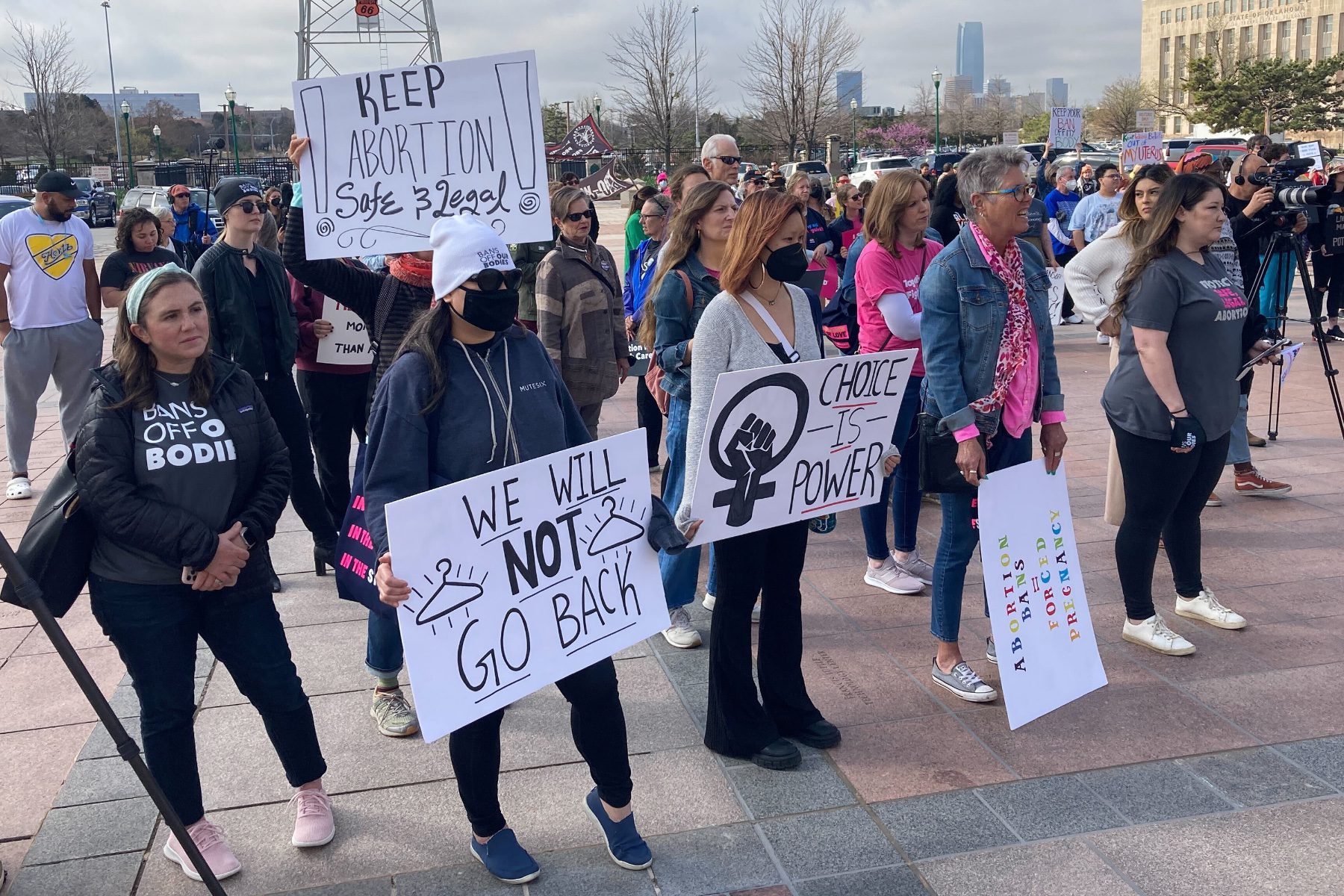 Abortion rights advocates gather outside the Oklahoma Capitol on Tuesday, April 5, 2022, in Oklahoma City, to protest several anti-abortion bills being considered by the legislature.