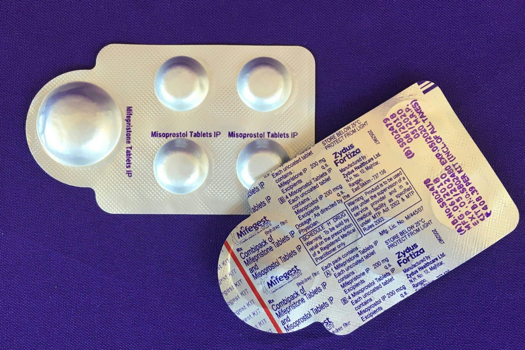 A combination pack of mifepristone and misoprostol, two medicines that are used in medication abortions.
