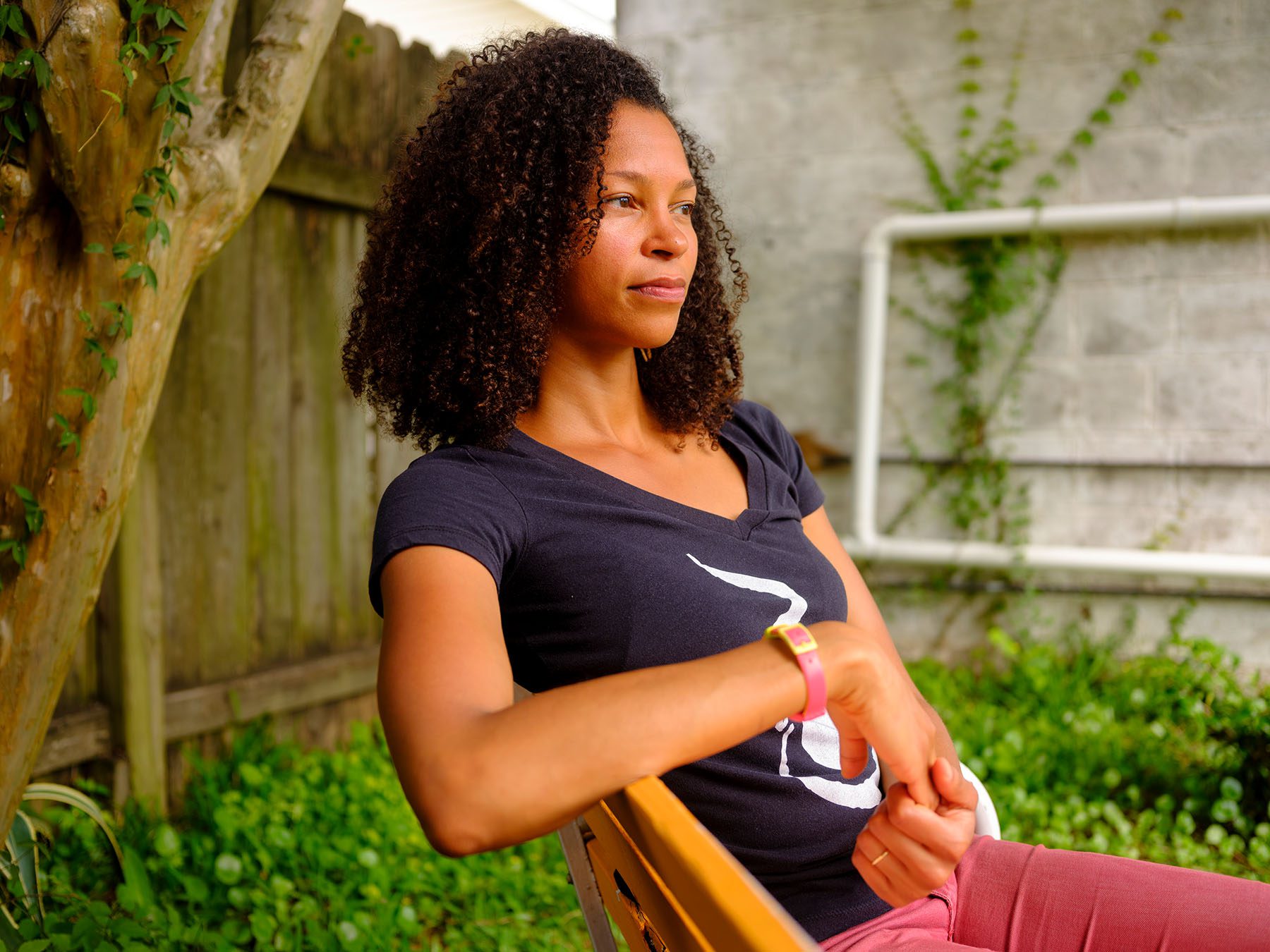 Malaika Ludman looks pensive in this portrait of her taken at her home.