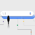 Silhouetted person standing in front of a web search bar