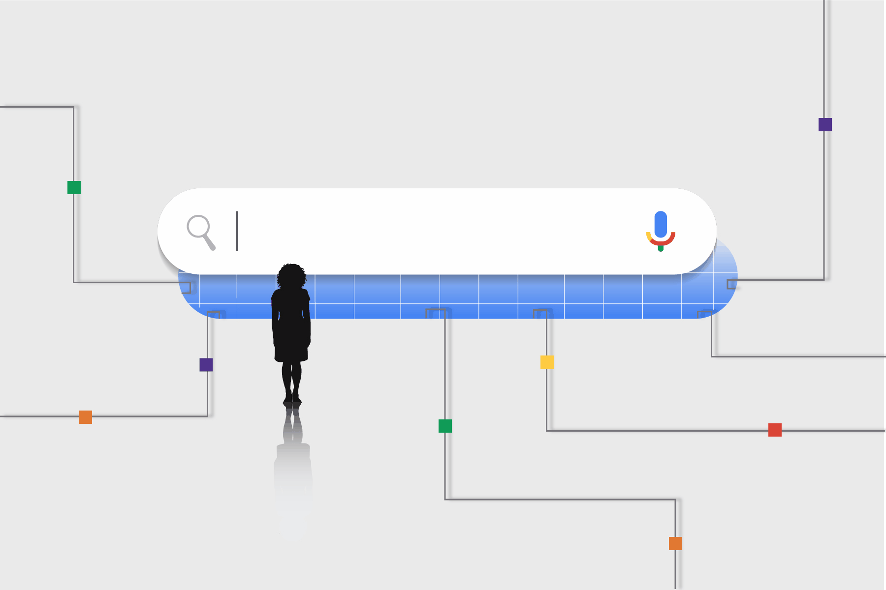 Silhouetted person standing in front of a web search bar