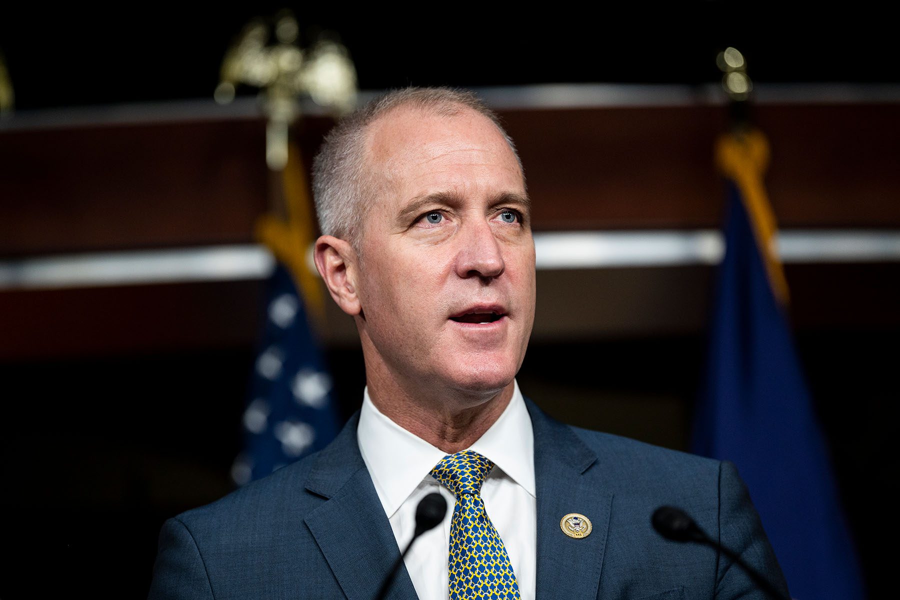 Sean Patrick Maloney speaks at a podium during a news conference.